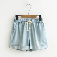 High Waist Embroidered Jean Shorts