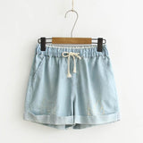 High Waist Embroidered Jean Shorts