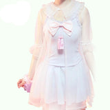 Organza Cardigan Blouse With Bow