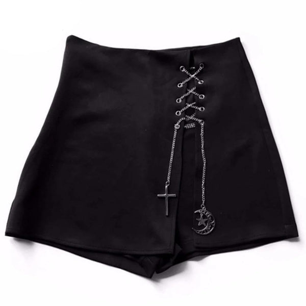 Goth Moon And Cross Charm Shorts