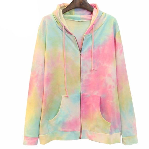 Rainbow Tie-die Zipper Hoodie