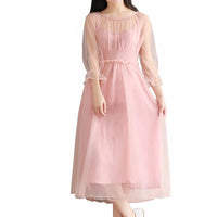 Pink Three Quarter Lantern Sleeve Dress