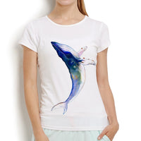 Blue Whale Watercolor Print T-shirt