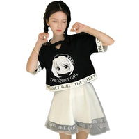 Two Piece Anime Print High Waist Mini With Tulle Veil