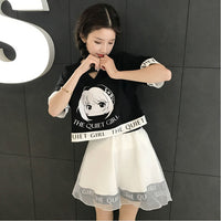 Two Piece Anime Print High Waist Mini With Tulle Veil