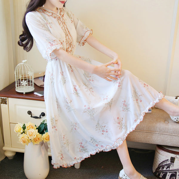 Flowy Long Vintage Floral Mori Girl Dress