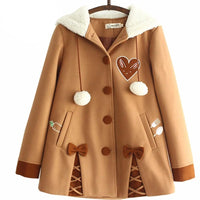 Wool Hooded Brown Bunny Coat