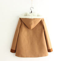 Wool Hooded Brown Bunny Coat