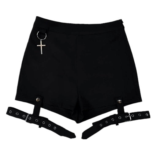 High Waist Gothic Shorts With Garter Straps