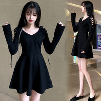 Black Long Sleeve Lace Up Dress