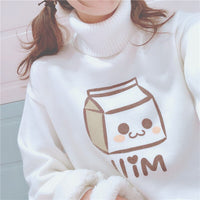 Preppy Milk Graphic Turtleneck Sweater