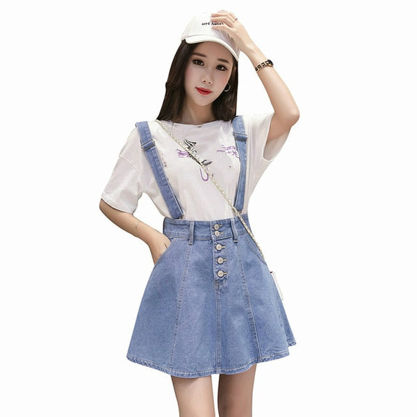 Denim Suspender Skirt