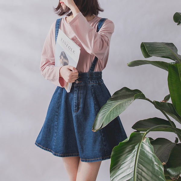 Preppy Blue Jean Suspender Skirt