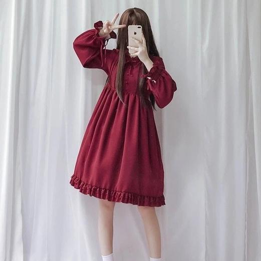 Red Mori Girl Lantern Sleeve Lolita Dress