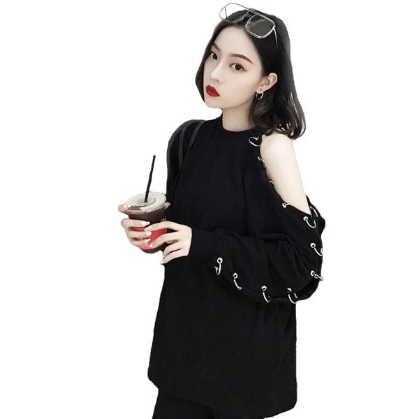 Black Long Sleeve Off Shoulder Blouse