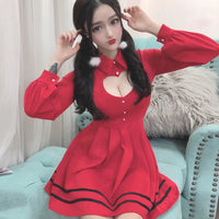 Heart Cutout Red Baby Doll Dress