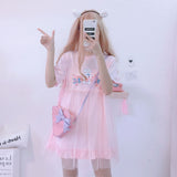 Pink Rabbit T-shirt Dress With Lace