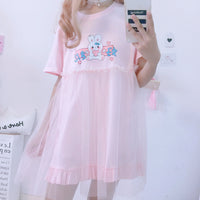 Pink Rabbit T-shirt Dress With Lace