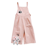 Pink Cat Embroidered Overalls