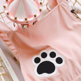 Pink Cat Embroidered Overalls