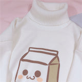 Preppy Milk Graphic Turtleneck Sweater