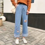 Denim Embroidery Kpop Wide Leg Pants