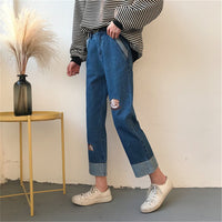 Denim Embroidery Kpop Wide Leg Pants