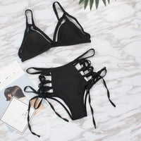 Solid Black Strappy Bikini