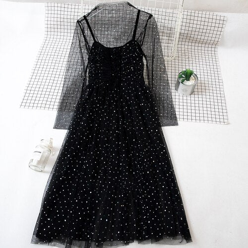 Black Lace Sequin Dress