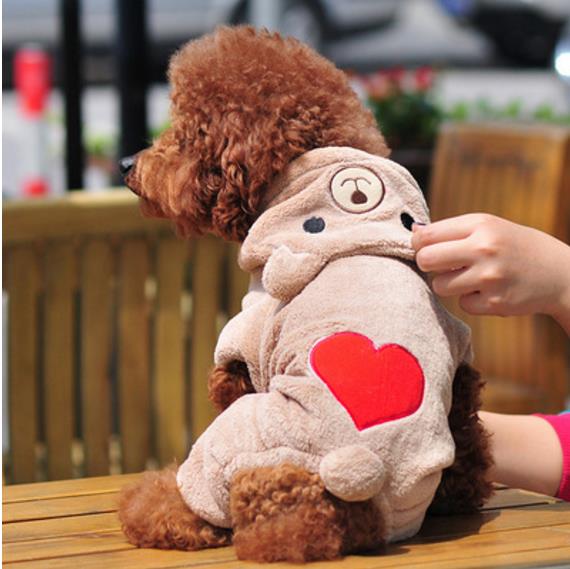 Teddy Bear Heart Fleece Onsie For Small Dogs