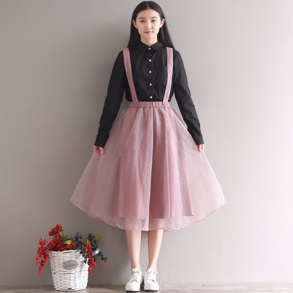 Mori Girl Pink Suspender Lolita Skirt