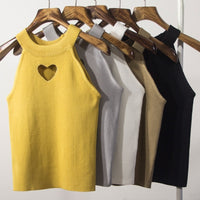 Black Halter Tank Top With Heart Cut-out