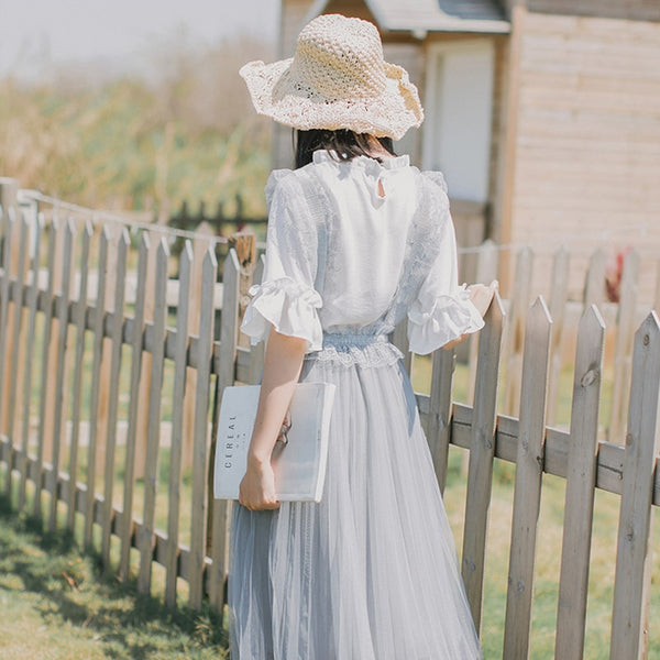 Lace High Waist Suspender Long Skirt